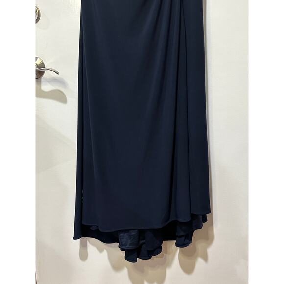 Mac Duggal Beaded Cuff Drop Shoulder Faux Wrap Long Navy Gown Size 14 NWT #12231 - Picture 8 of 15